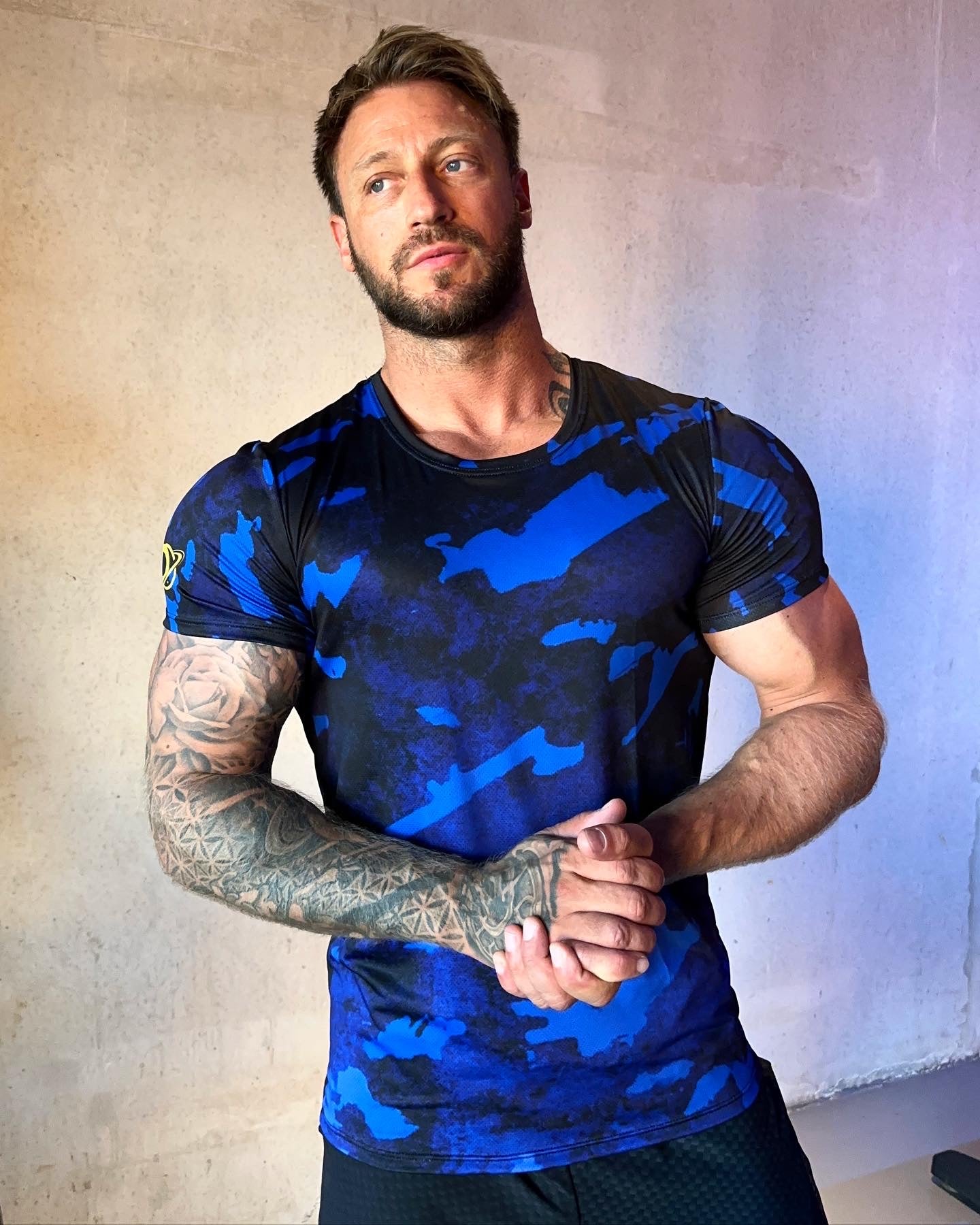 Cobalt-Camo Mesh Training Top