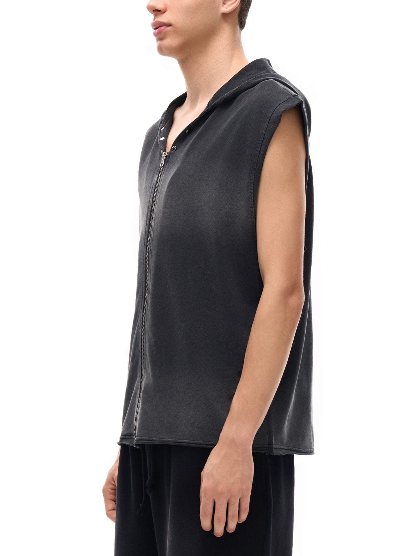 Washed Zip-Up Hooded Tank Top