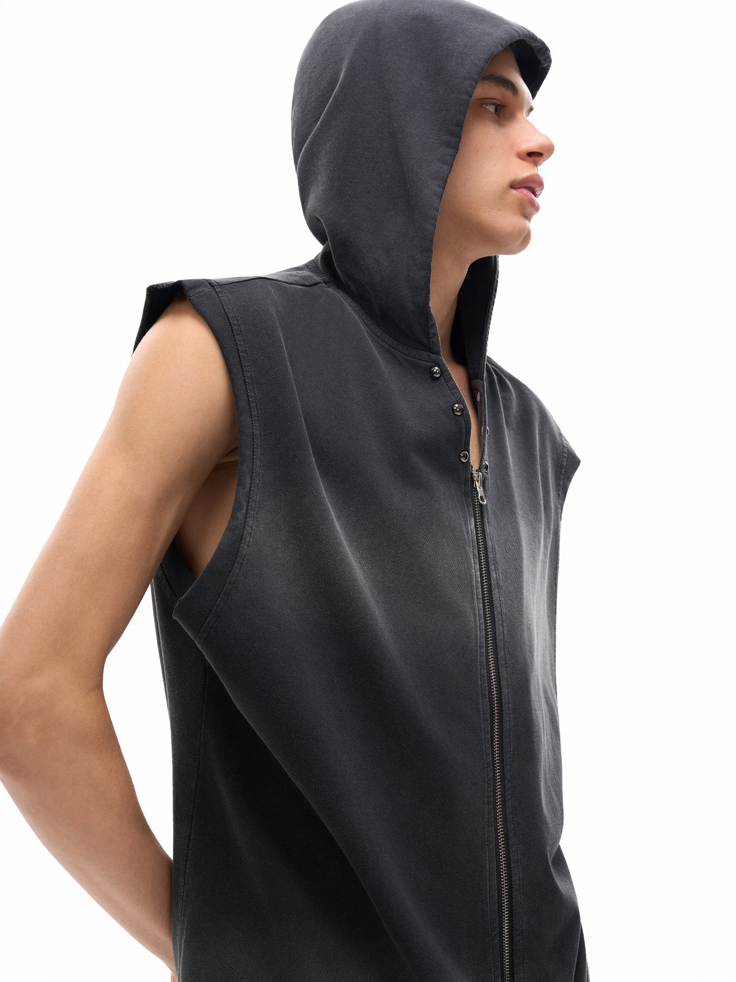 Washed Zip-Up Hooded Tank Top