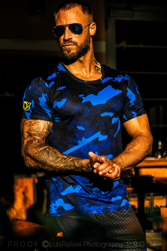 Cobalt-Camo Mesh Top