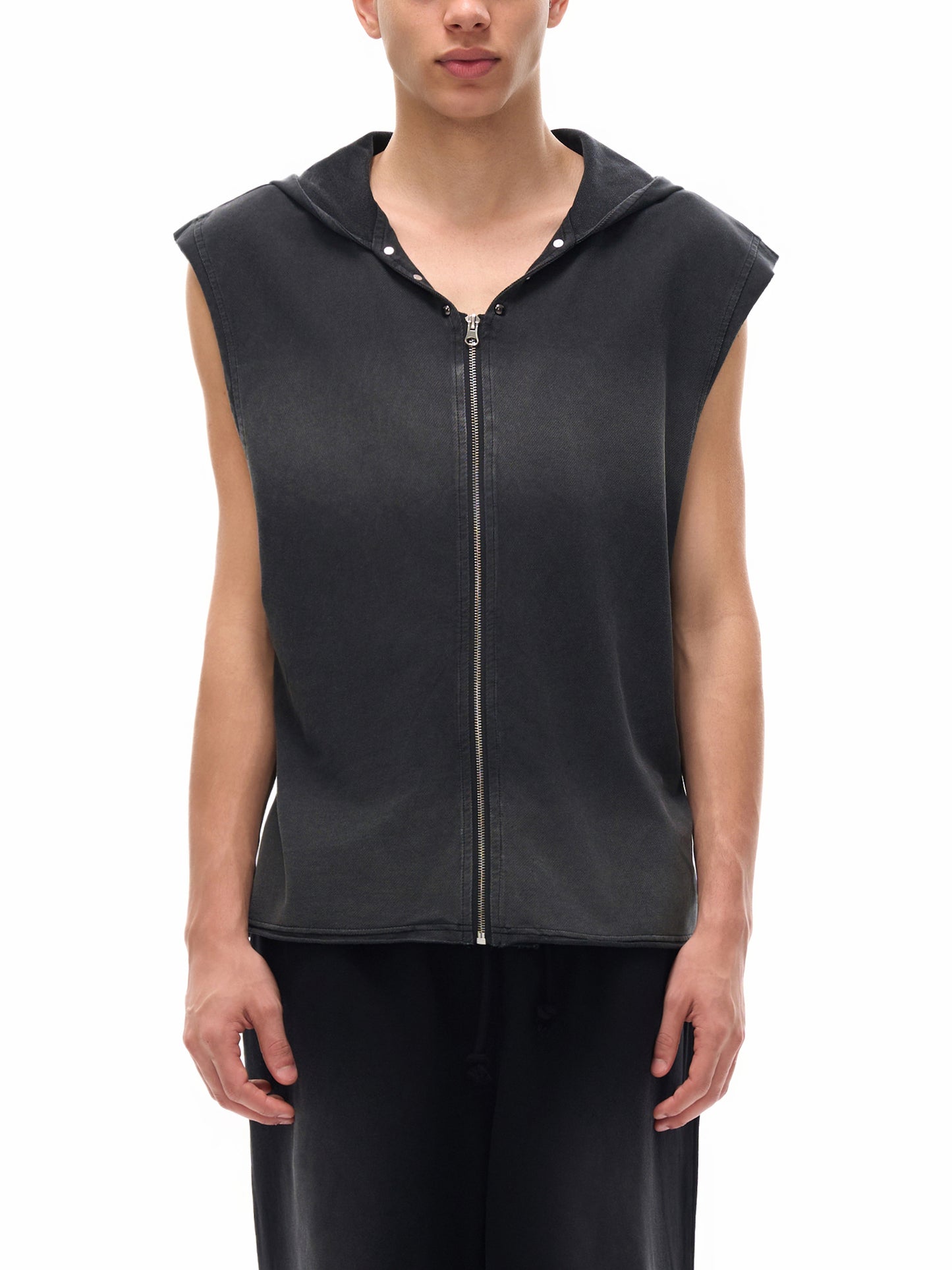 Washed Zip-Up Hooded Tank Top