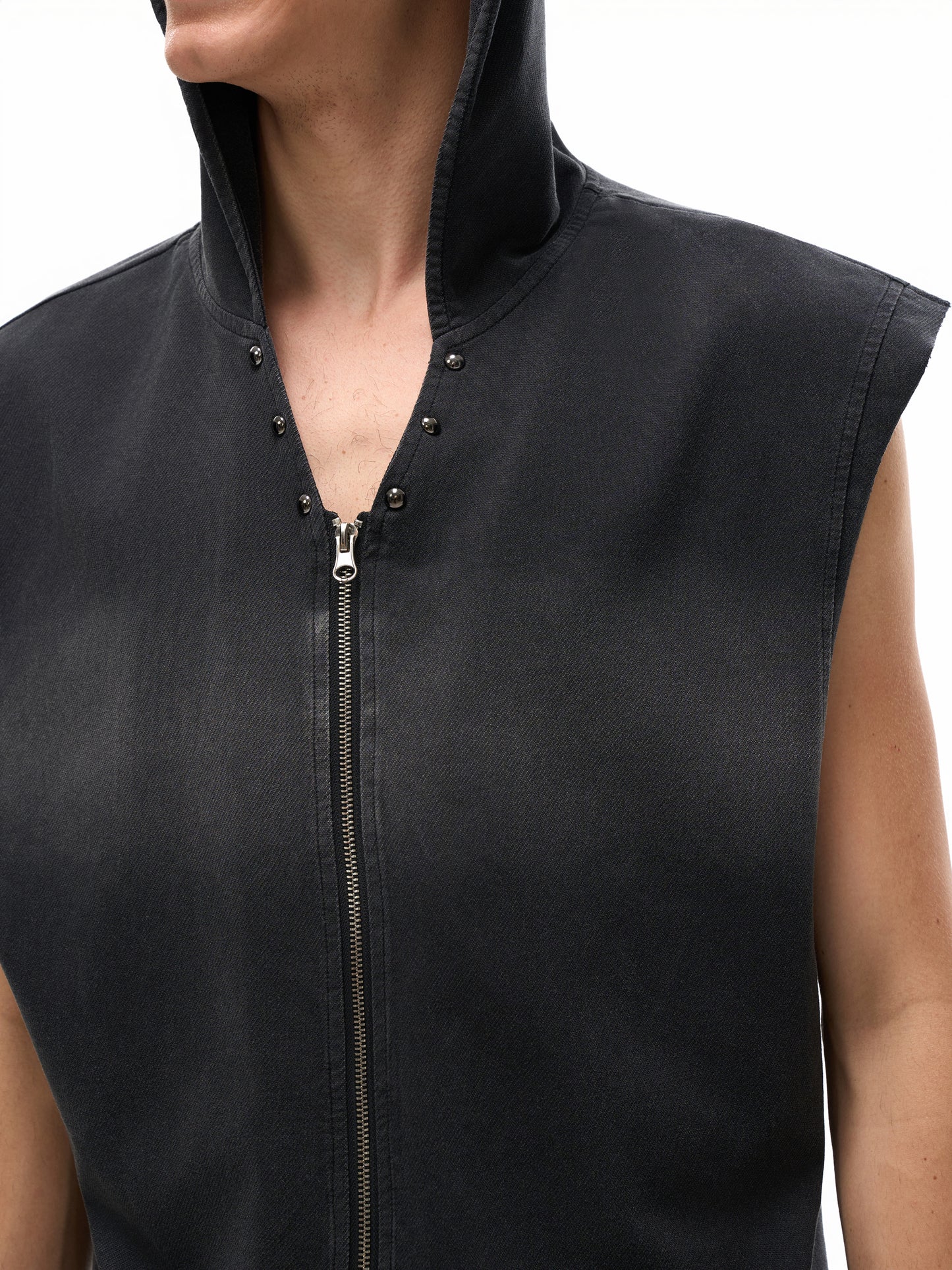 Washed Zip-Up Hooded Tank Top